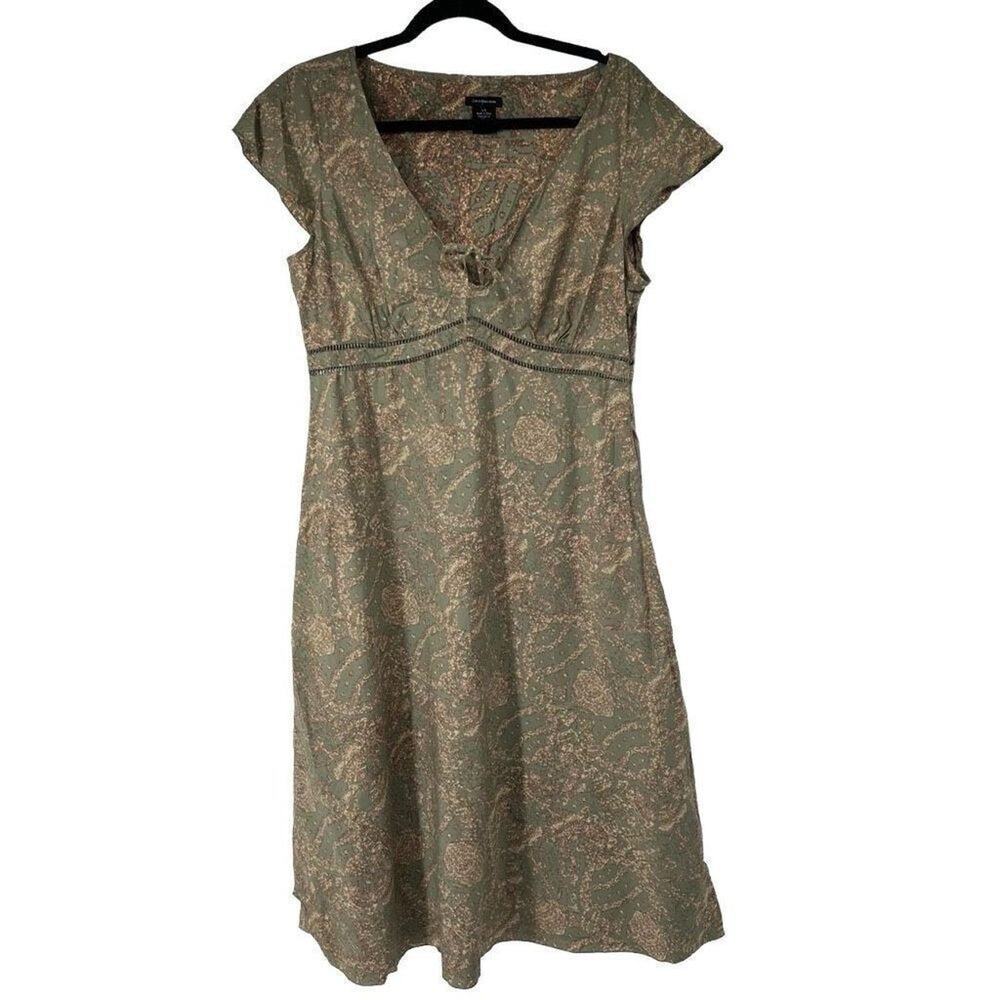 Calvin Klein Green Floral Cottage core V Neck Tie Dress
